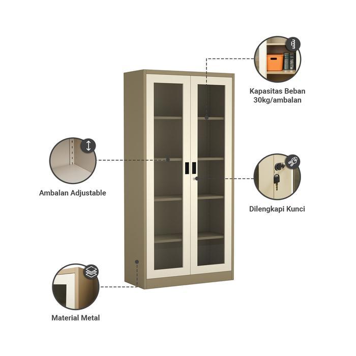 INFORMA KIEV LEMARI ARSIP KANTOR METAL 2 PINTU KACA - COKELAT RAK DOKUMEN FILING KABINET TEMPAT
