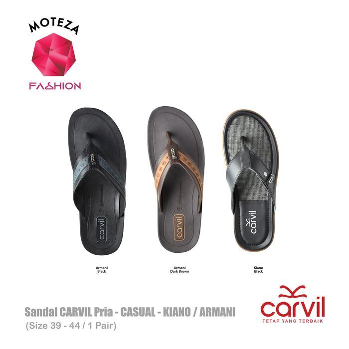 Sandal Jepit Carvil Pria Casual Original - Kiano / Armani Black Flat Co