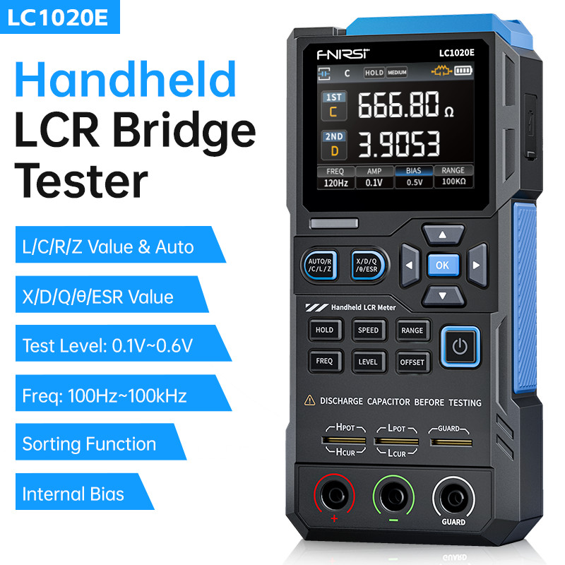 FNIRSI LC1020E Handheld Digital Bridge Tester LCR Meter Auto-Ranging Inductance, Capacitance,