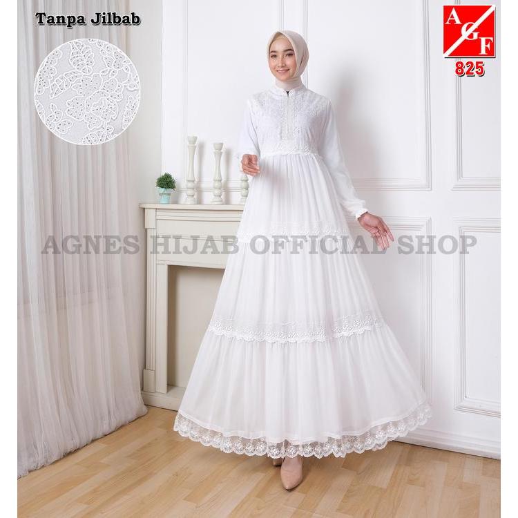 Agnes Hijab - Azzahra Dress Gamis Putih Lebaran 2026 Baju Muslim Wanita Dewasa Gaun Pesta Akad Mewah