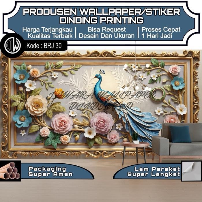 (New) Stiker Dinding Merak 3D Wallpaper Burung Merak Elegan Sticker Dekorasi Dinding 3D Stiker Vynil