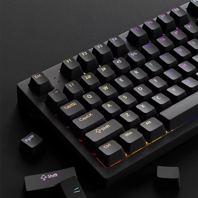 133+ Keys Black Custom Double Shot Shine Through Keycaps RGB Backlit PBT Keycaps Cherry Profile for