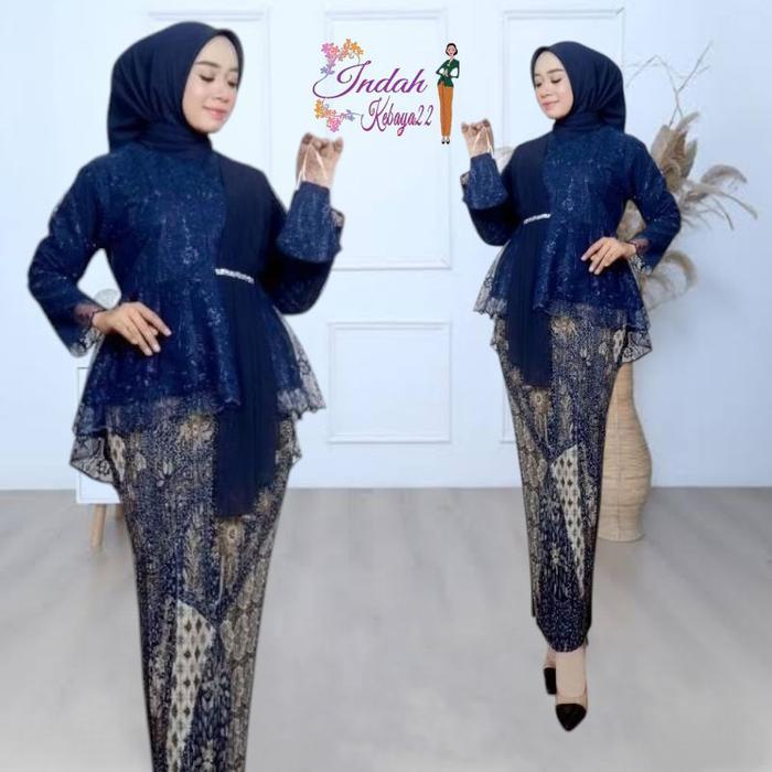 Setelan Kebaya Elegan Modern Aurora Selendang Atasan Baju Kebaya Wanita Remaja Brokat Tile Kebaya