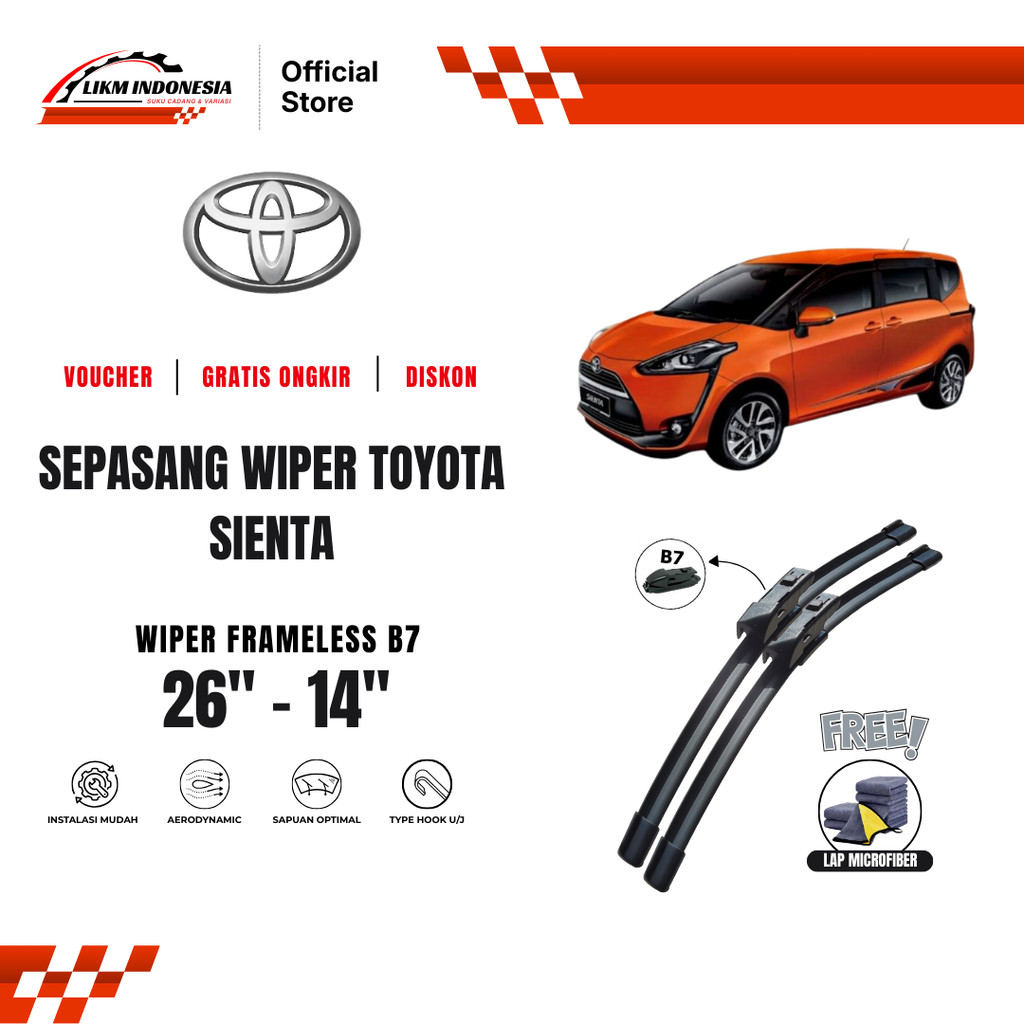 Wiper Toyota Sienta Frameless Kaca Depan Mobil Free Lap Microfiber