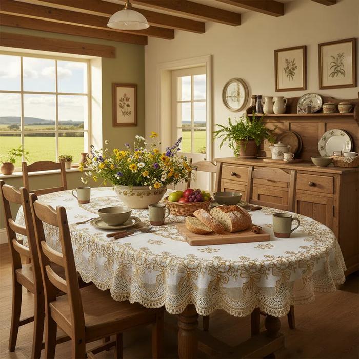 TERMURAH <> Loyal BosTaplak Meja Oval Makan Motif 4-10 Kursi Anti PVC Premium Kain Tahan / D48-F