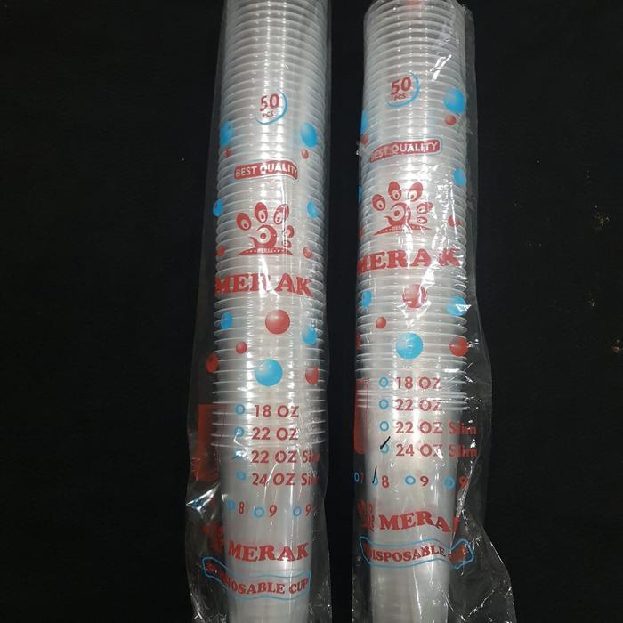 50PCS GELAS PLASTIK 22OZ 24OZ SLIM DATAR / GELAS CUP / CUP PLASTIK SLIM DATAR