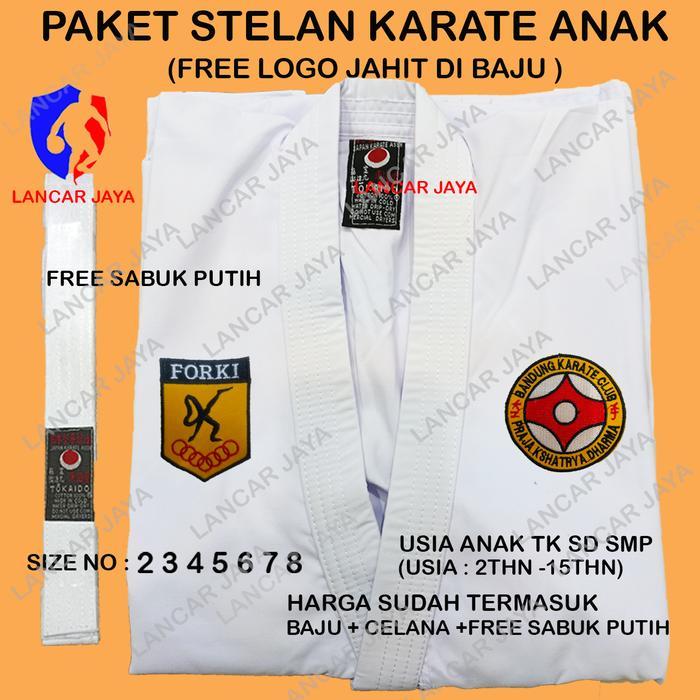 Baju Karate Anak Stelan Free Logo Bkc (Bandung Karate Club )+Sabuk Putih