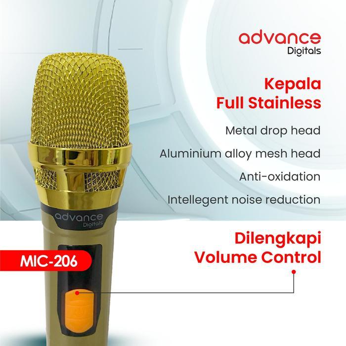 ADVANCE MICROPHONE PROFESIONAL 2 MIC WIRELESS GOLD BISA DI CHARGER ORIGINAL WIRELESS MIC 206
