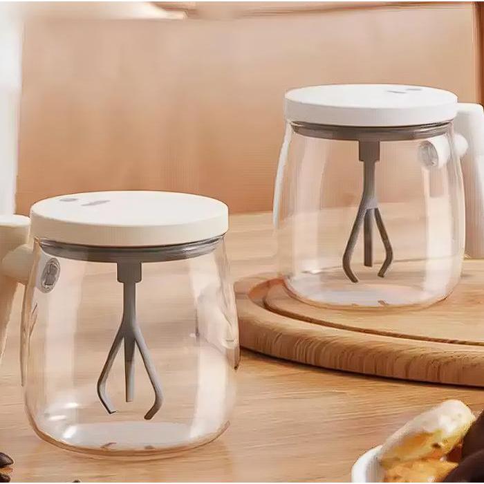 GELAS KACA ADUK MINUMAN KOPI SUSU SENDIRI OTOMATIS SELF STIRRING MUG ELEKTRIK STAINLESS PRAKTIS &