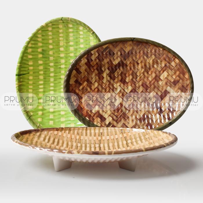 Piring Oval Melamin Motif Rotan - Piring Unik - Piring Saji - W 7811