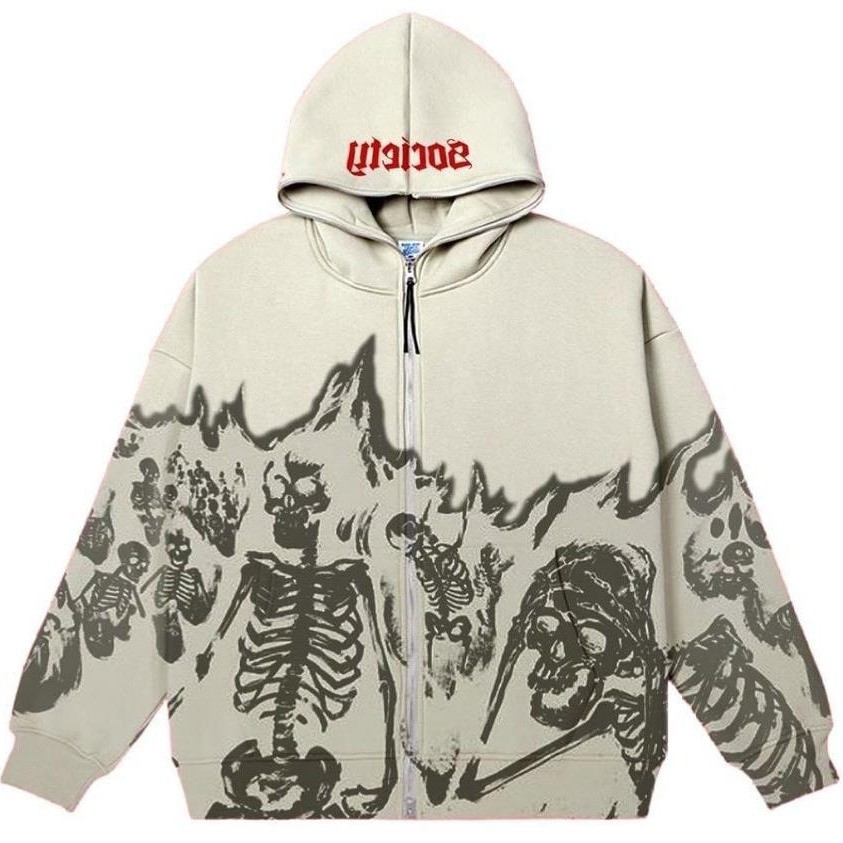 Y2K Millennium Style Long Sleeve Skeleton Head Hoodie Couple's Version round Neck Streetwear Trend