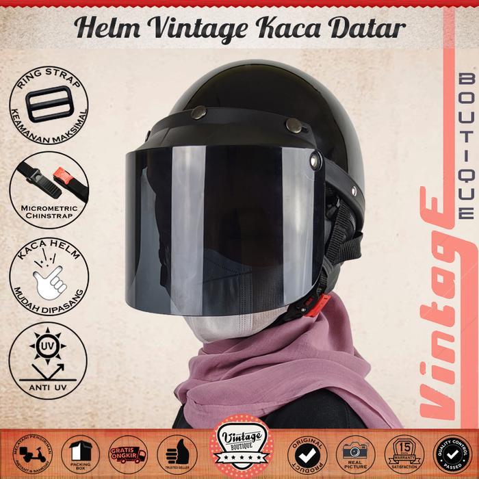 Helm Vintage Chips Retro Cetok Setengah Kepala Dewasa Kaca Datar Jadul