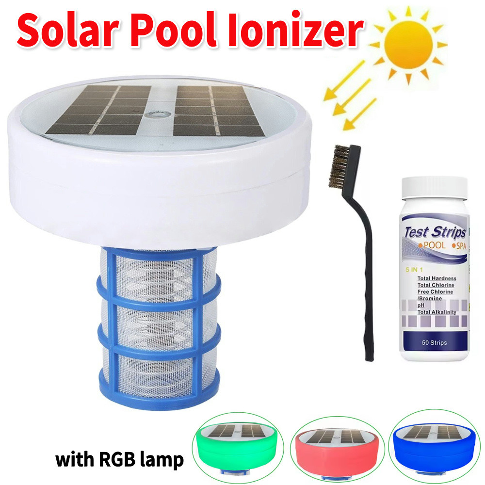 Solar Copper Pool Ionizer Automatic Pool Cleaner 85% Less Chlorine Automatic Pool Cleaner RGB LED