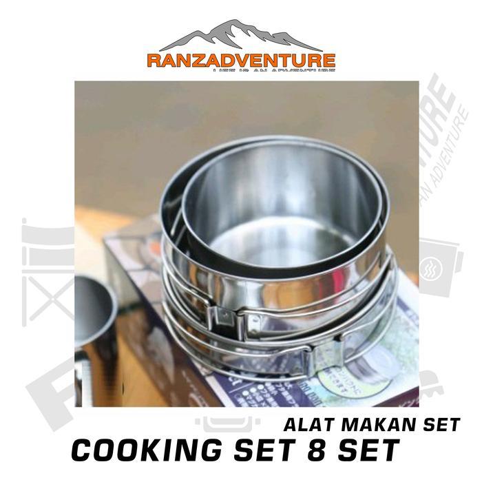 cooking set camping 8 set alat masak outdoor 8 set alat makan camping