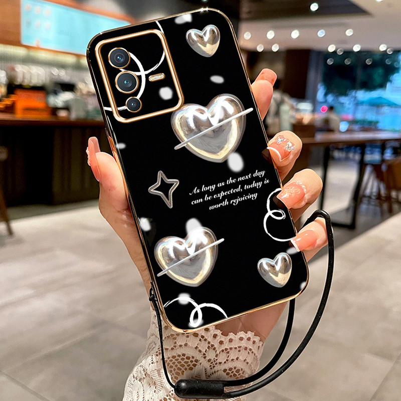 Casing Hp Untuk VIVO V23 5G V23i 5G V23E 5G V23E 4G Case Hati Platinum Mewah pelapisan elektro Cesin