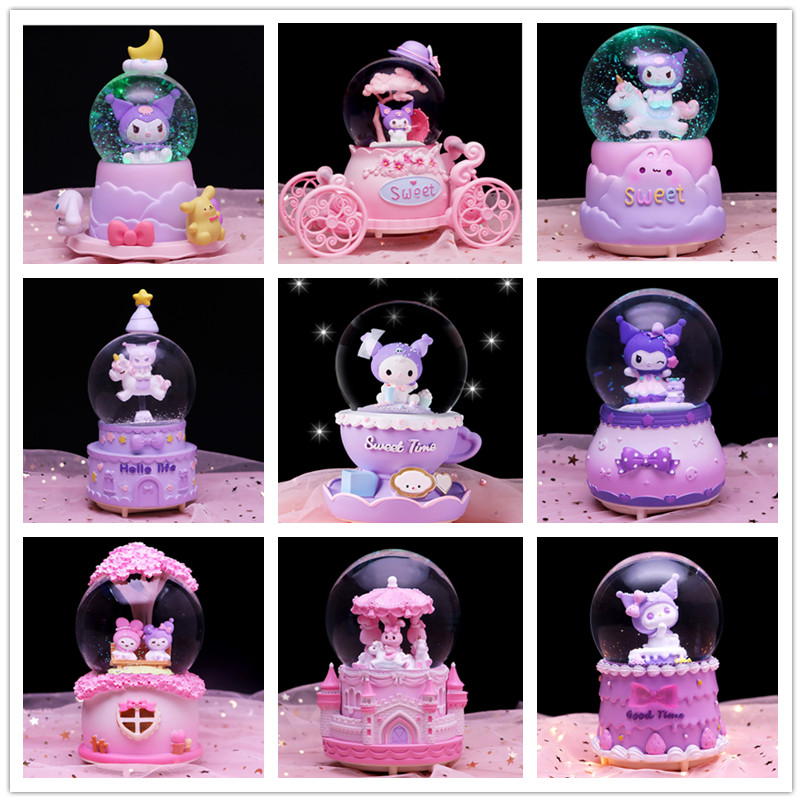 Crystal Ball Music Box Cartoon Kitty Lovers Birthady Gifts Glowing Snowflakes Music Box Home