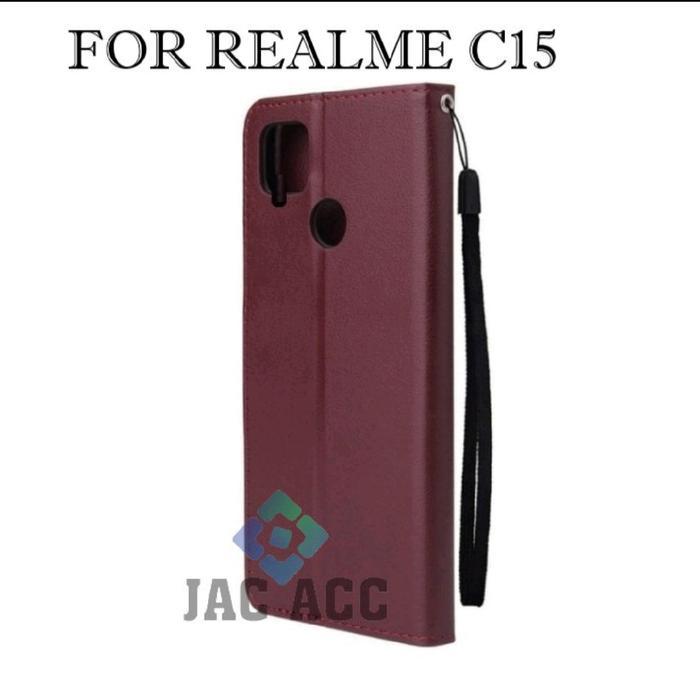 DOMPET HP PREMIUM UNTUK REALME C15 NEW LEATHER FLIP CASE PREMIUM REALME C15 NEW