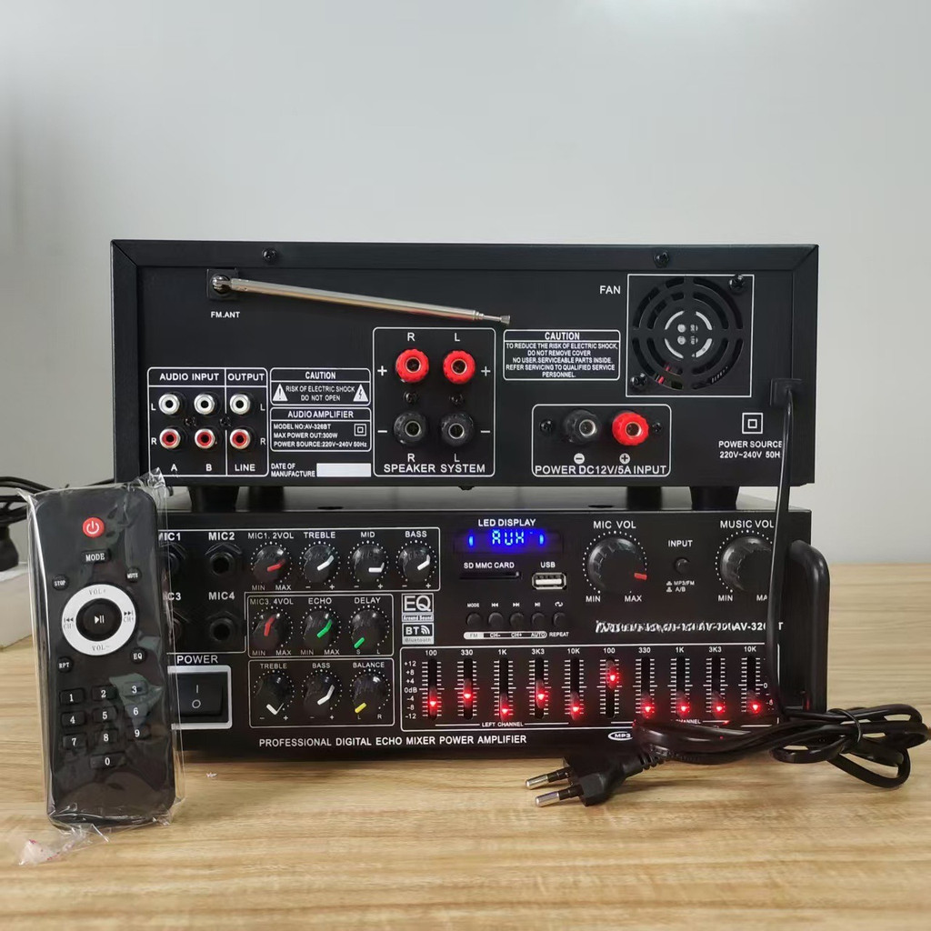 High-power Household Power Amplifier 12V/220V Bluetooth EQ Equalizer Car Outdoor Karaoke