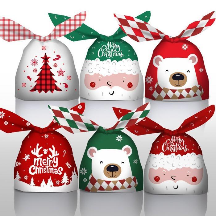 Plastik Christmas 50Pcs / Plastik Cookie Natal Ikat Permen Coklat