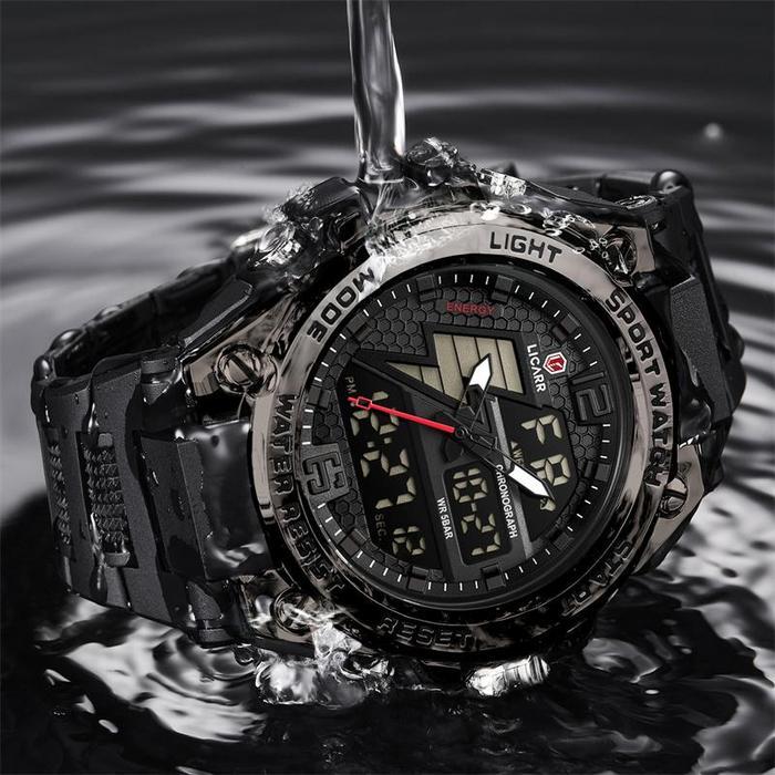 Licarr Jam Tangan Pria Bermerek Jam Tangan Olahraga Kuarsa Kasual Kedap Air Digital Analog Modis