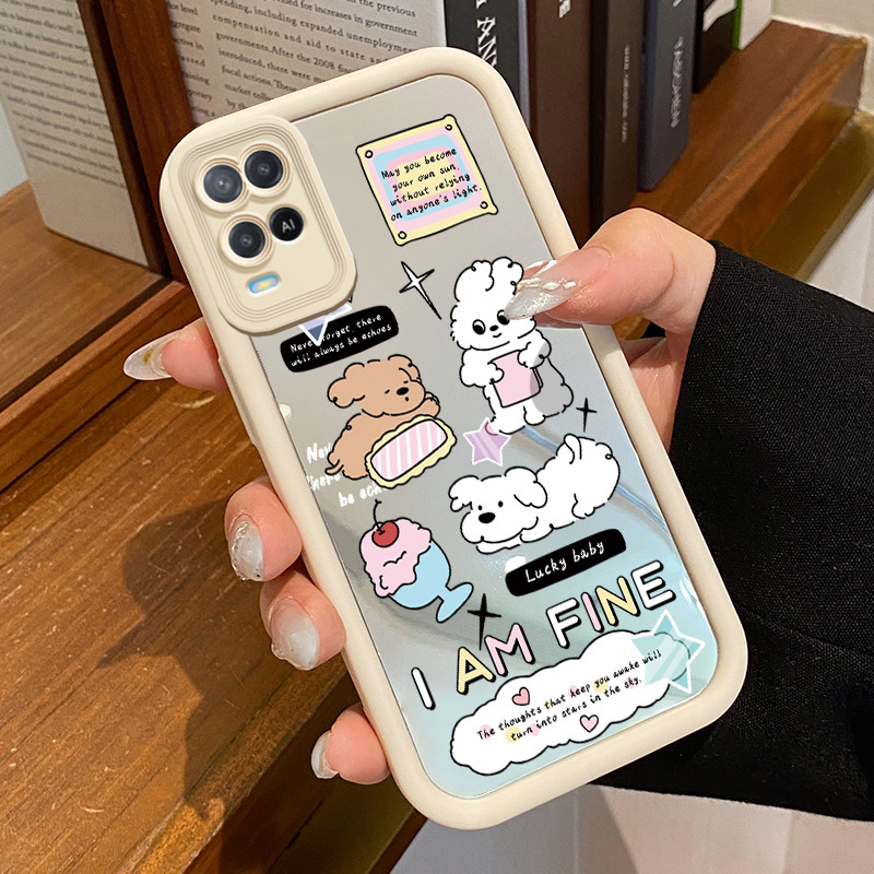 Casing Hp Untuk OPPO A54 Case Es krim dan anak anjing Kasing silikon cermin Cesing Anti Crack Tahan 