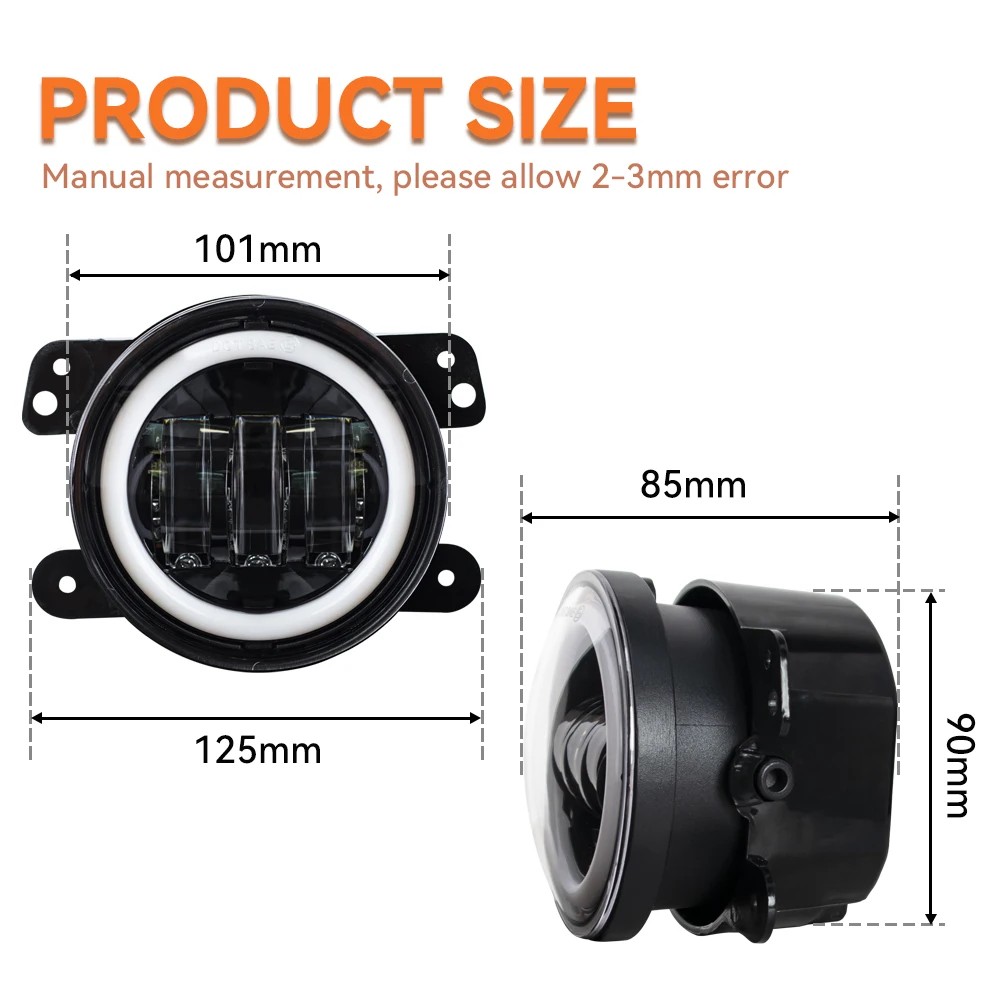 4 inch Round LED Front Driving Fog Lights White Amber DRL For Wrangler JK Dodge Journey Magnum