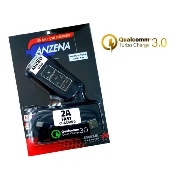 Cuci Gudang Anzena Black Micro 2 Ampere Fast Charging Waterproof Charger Hp Motor Ori