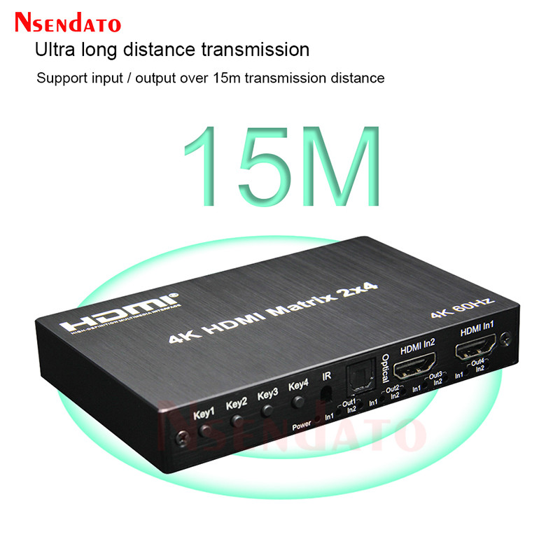 2x4 HDMI Matrix Switch 4K 60Hz HDMI Matrix 2 in 4 out Matrix HDMI Switch Splitter Audio Extractor