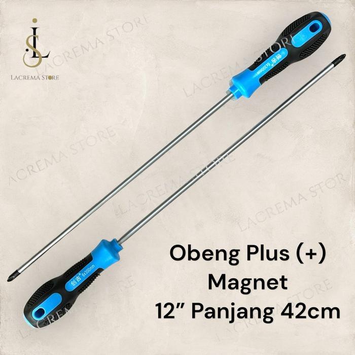 OBENG PANJANG MAGNET PLUS + GAGANG KARET 12 INCH BIRU