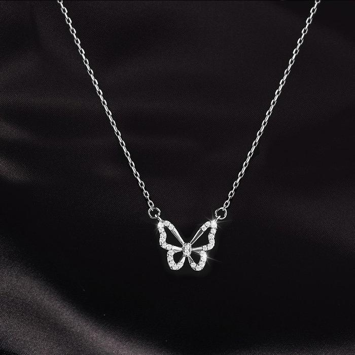 Missoofficial.id KL Kalung Liontin Perak Aksen Mutiara Gaya Vintage Summer Butterfly Necklace