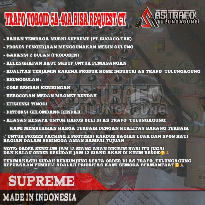 TRAFO TOROID DONAT 10A CT 55v-65v murni