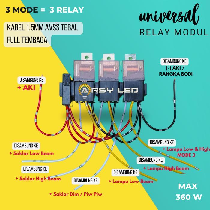 Kabel Relay Set Lampu Sorot Senlo Biled Dioda Tembak D2 Laser 4 Kawat 12V 80A Tembaga Asli Tebal