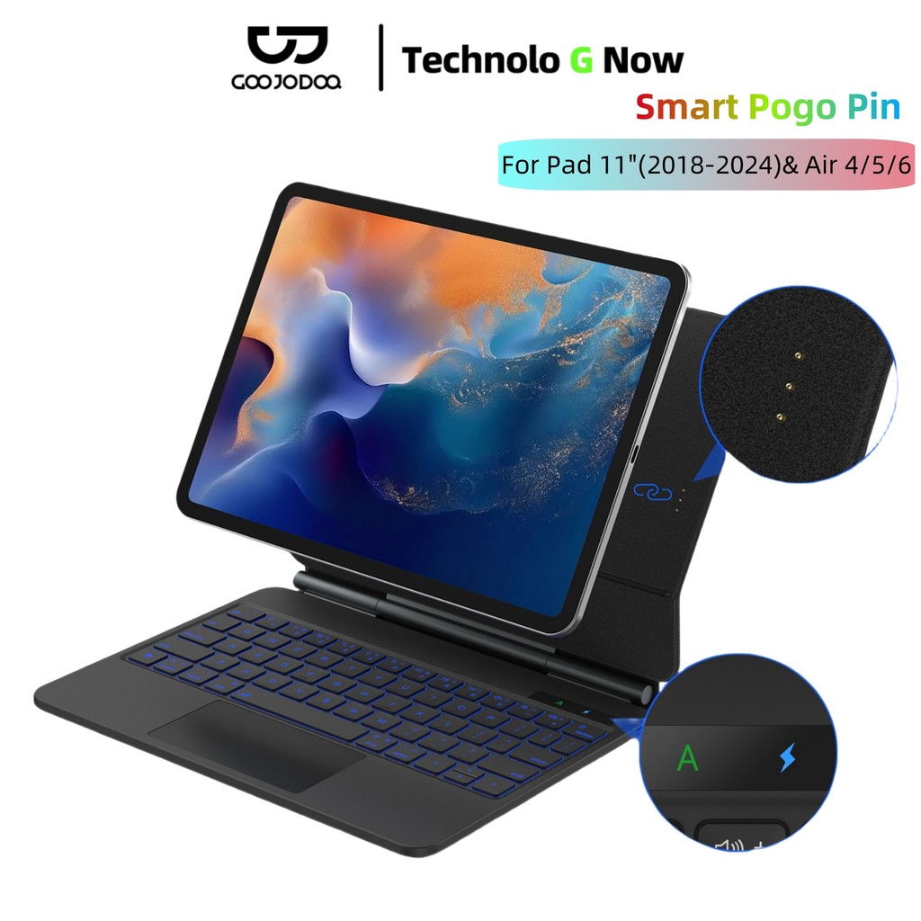 Smart Pogo Pin Keyboard Case For Ipad Air 11 2025 M3 For Ipad Air 6 11 2024 Pro 11 2018-2022 Air 4