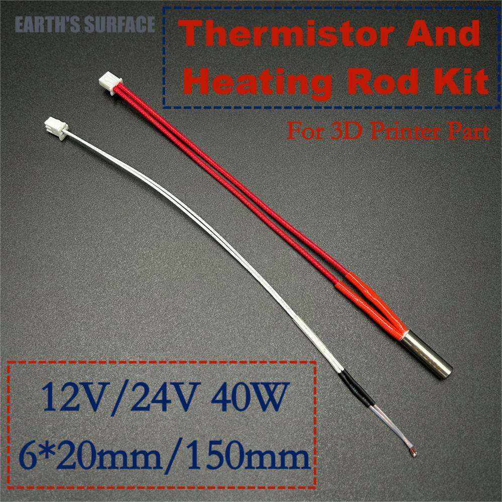 ES-3D Printer Parts Cartridge Heater 12V/24V 40W 6*20mm 150mm 100K NTC 3950 Thermistors For MK8