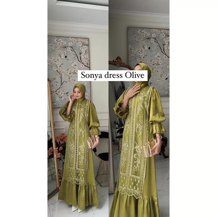 READY SONYA DRESS / DRESS SATIN / Gamis Brokat Muslim G00D QU4LITY