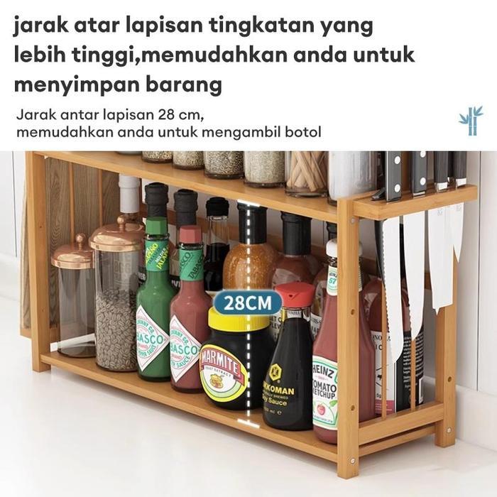 LACCOHUG Rak Dapur Rak Bumbu Rak Multifungsi Rak Organizer Dapur Rak Dapur bambu Rak Dapur Susun