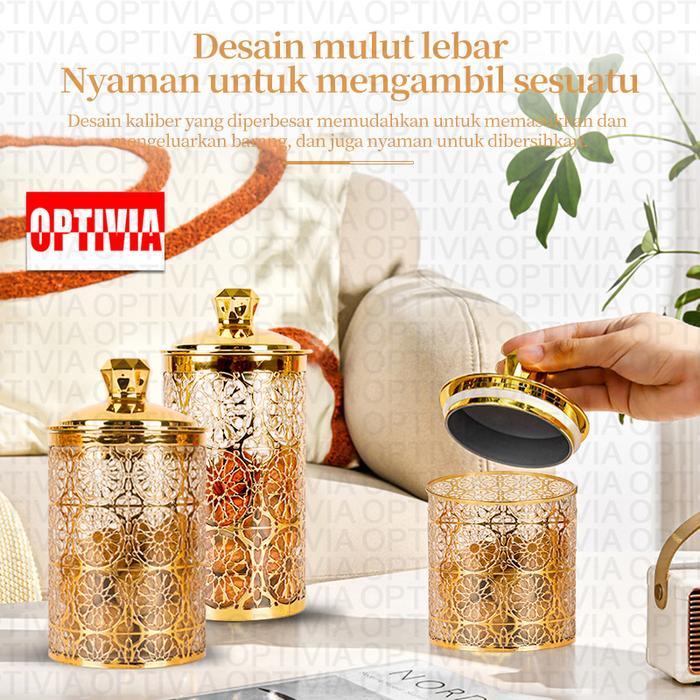 OPTIVIA Toples Aklirik kedap udara gold emas / toples list gold mewah / Arabian Jar Satuan /Toples