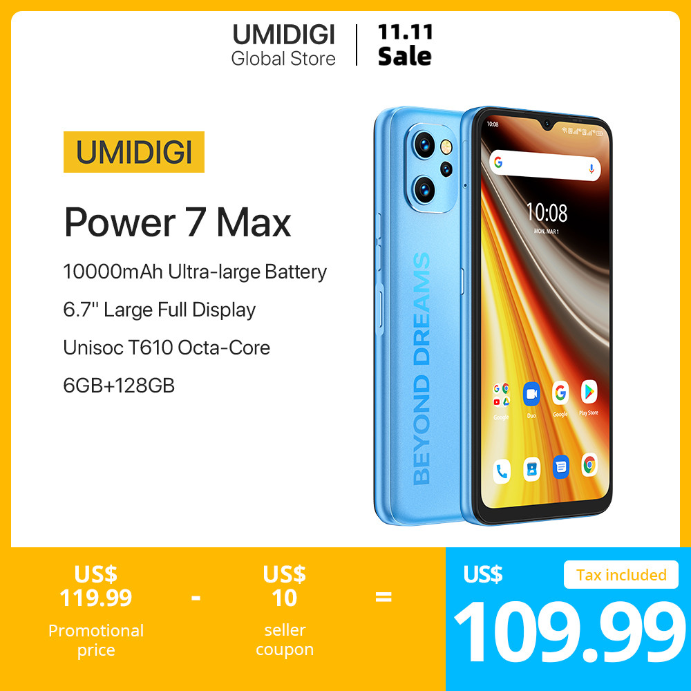 UMIDIGI Power 7 Max Android 11 Smartphone 10000mAh Unisoc T610 6GB 128GB 6.7" Display 48MP Camera NF
