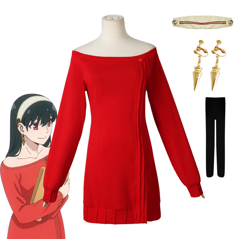 Family Cosplay Yor Forger Yor Briar Anime Cosplay Costume Women Red Sweater Dress Thorn Costumes