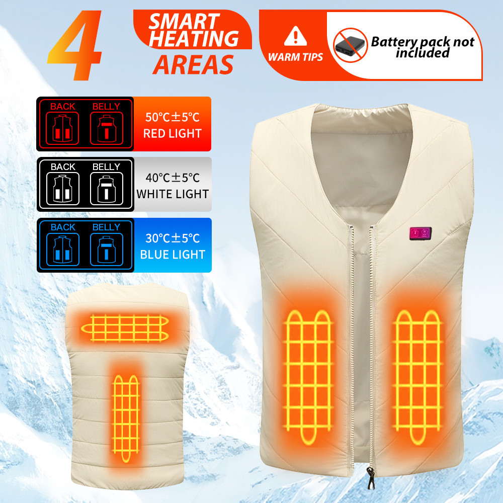 4 Areas Heated Vest Men Women Jacket Heated Clothes Casual V-Neck Usb Heated Vest Smart Control