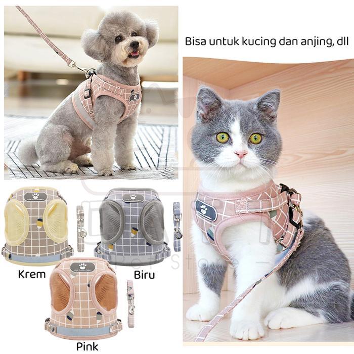Rompi Kucing Harness Kucing Tali Tuntun Pengikat Reflektif Harness Anjing Kelinci Tali Kucing