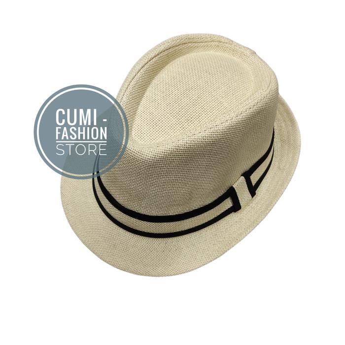 Topi Fedora Hat Lis Topi Fedora Pria Dan Wanita Dewasa Import Beige