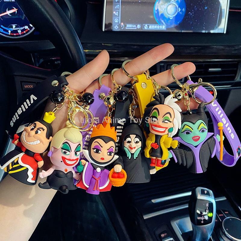 Anime Disney Figure Villain Maleficent The Evil Queen Cruella Silicone Keychain Bag Key Ring Pendant