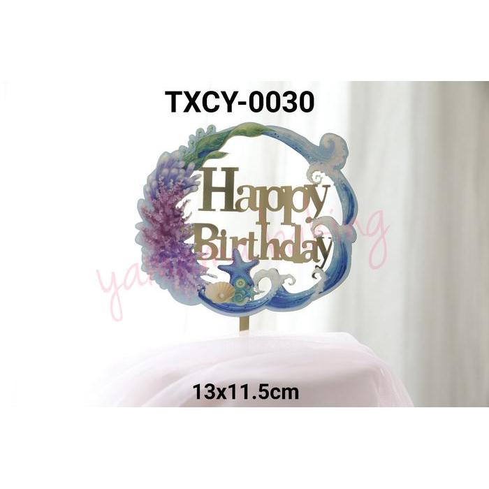 TXCY-0030 Cake topper tulisan acrylic akrilik happy birthday laut biru