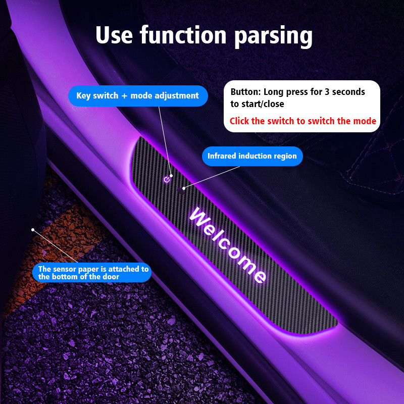 Carbon fiber Customized Car Door illuminated Sill Logo RGB Projector Lamp Wireless LED Welcome Pedal