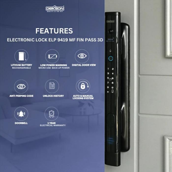 Electronic Lock Dekkson ELP 9419 MF FIN PASS DV Black*