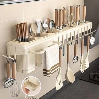 Tempat pisau multifungsi yang dipasang di dinding/Rak pisau putih/Rak Pisau Rak Dinding Dapur Stainl