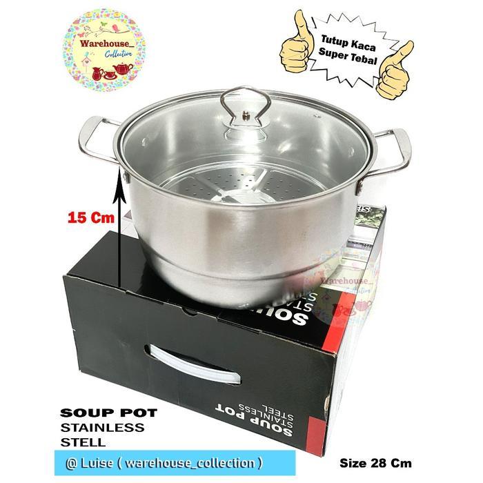 Calypso Panci Steamer Stainless 28Cm Tutup Kaca / Panci Kukus 28Cm / Panci Steamer Calypso 28Cm