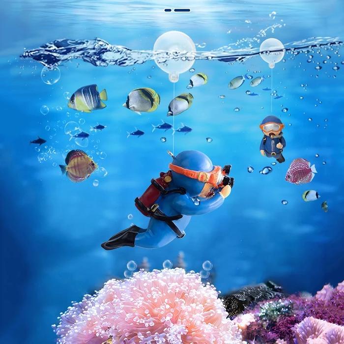 Hiasan Aquarium Karakter Resin Spongebob, Squidward, Patrick & Penyelam untuk Dekorasi Akuarium