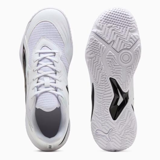 PUMA Sepatu Olahraga Indoor Unisex Tenis Padel Badminton Solarflash III warna PUMA White-PUMA Black